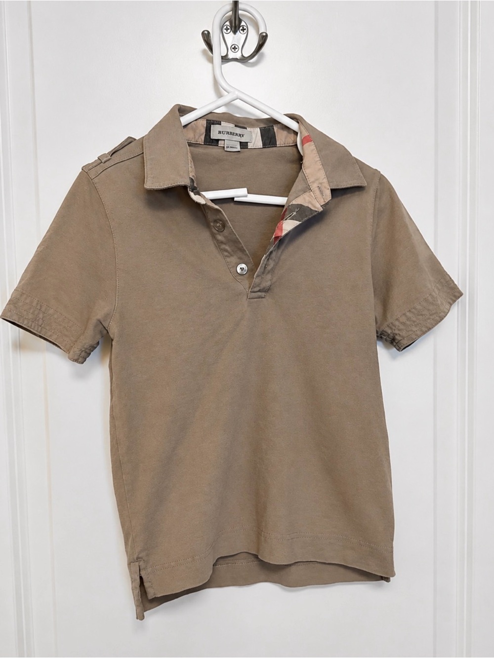 Burberry Tan Short-Sleeve Polo with Signature Check Trim